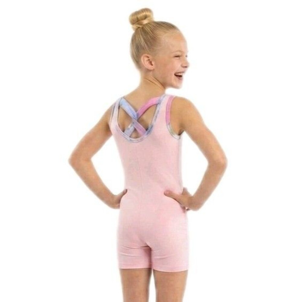 Baryshnikov Kids VTG Pink Pastel Crossback Keyhole Biketard Singlet Size 8/10